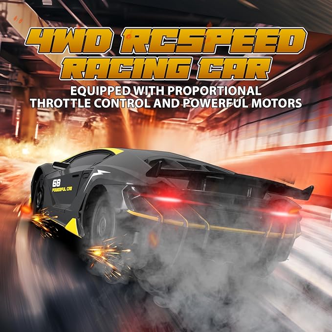 RC Drift Remote Control Car 2.4GHz 1/24 4WD 15KM/H High Speed Racing Sport with LED Lights Drifting Tire Toy for Adults Boys Girls Kids Gift 2Pcs Rechargeable Batteries