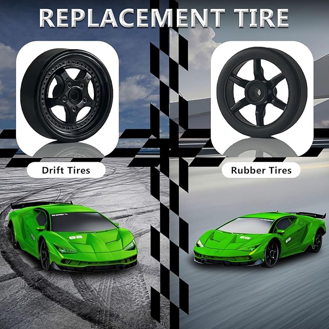 RC Drift Car 1:24 Remote Control Car 4WD 15KM/H High Speed Racing Sport Car with LED Lights RC Cars Toy Cars for Kids Boys Girls Adults Gifts Birthday Christmas Rechargeable Batteries