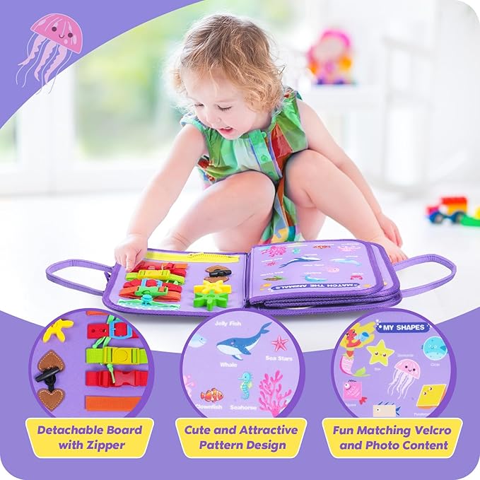 INKLAB Busy Board Montessori Toys for 1 2 3 4 Year Old, Sensory Toys for Toddlers 3+, Montessori Busy Book, First Birthday Gifts for Boys & Girls