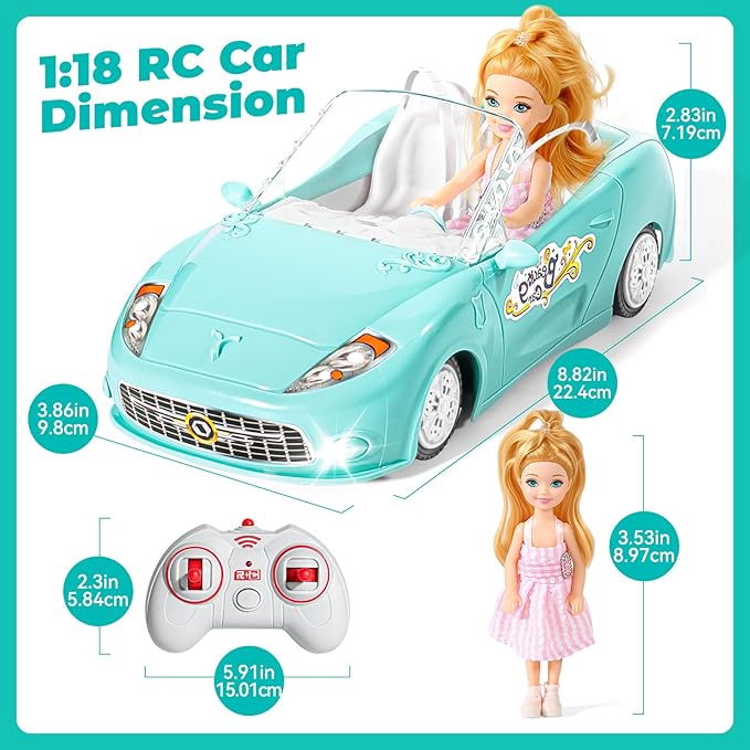 Remote Control Car, RC Cars for Girls, Rechargeable Racing, 1:18 Scale 2.4Ghz Toy for Kids with Doll, Rc Toys Car Birthday for Girls Kids