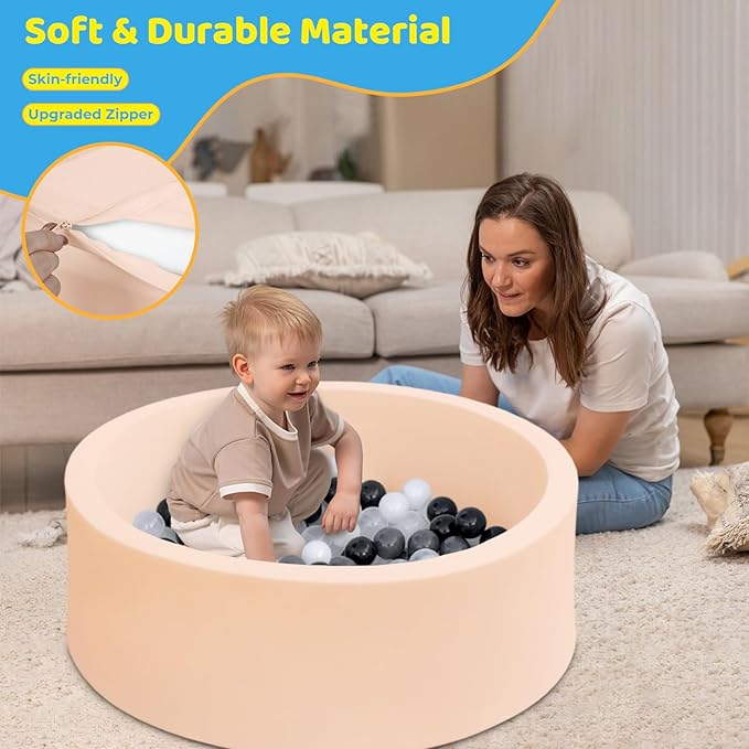 Baby Ball Pit 35.4" Soft Round Memory Foam Ball Pits NOT Included Balls Indoor Outdoor Playpen for Babies Toddlers Kids Great Gift for Girls Boys, Beige