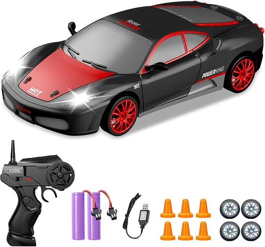 RC Drift Cars 2.4G Remote Control Car, 1:24 Scale 4WD Rechargeable High Speed Race Drifting Cars Electric Sport Racing Hobby Toy Car with 2 Batteries and Cool Lights Toys for Kids