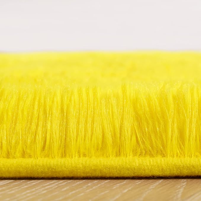 Amearea Shag Fluffy Runner Rug for Bedroom Girls Living Room, 2x6 Feet Extra Soft and Fuzzy Shaggy Rugs, Non Slip, Indoor Floor Long Carpet Mat for Boys Nursery Home Decor, Yellow