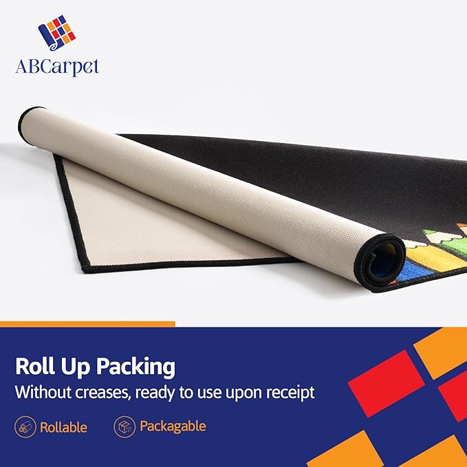 Classroom Rug for Kids Reading Area - Neutral Colorful Preschool Rug (6.5 x 8.5 ft)