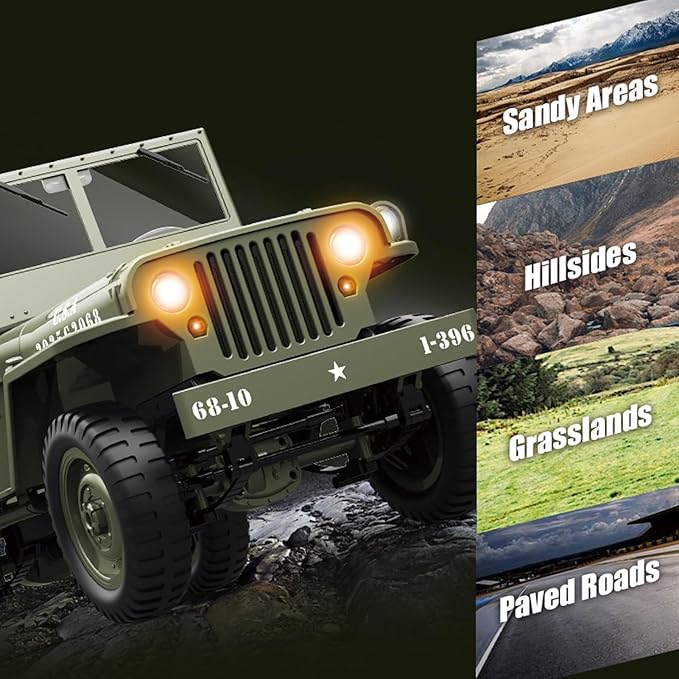 Remote Control Car, 2.4Ghz 4WD Off Road RC Jeep Rock Crawler Vehicle with Linked Lights, 1:10 Scales All Terrain Remote Control Trucks RTR Hobby RC Car for Kids Adults