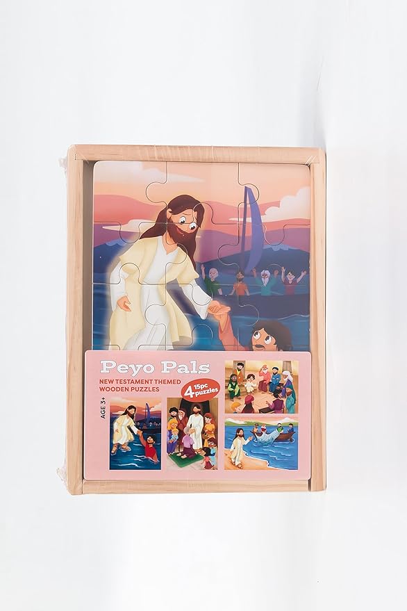 Bible Puzzles for Kids Ages 4-6 | 4-in-1 Wooden Jigsaw Puzzles in Box (15 pcs Each) | Christian Gifts for Kids | Preschool Learning Activities | Preschool Graduation Gift (New Testament B)
