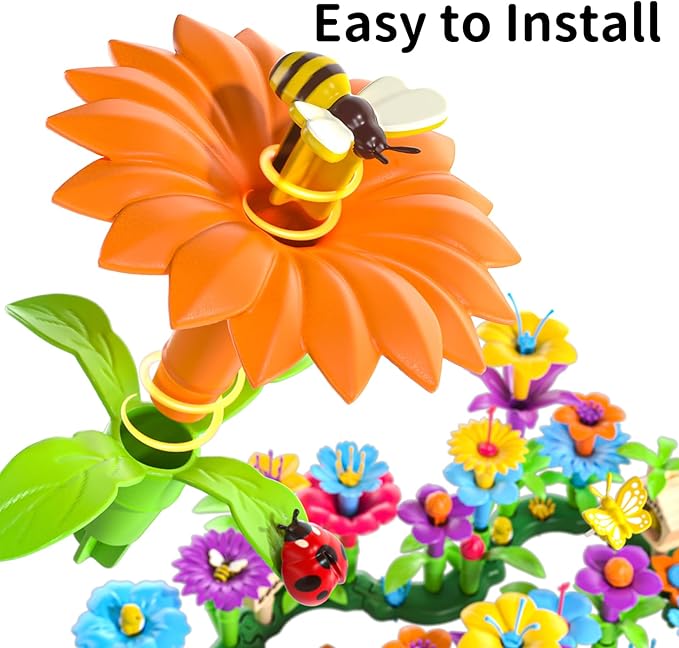 TEMI 138 PCS Flower Garden Building Toys for Girls Toys, Educational STEM Toy and Preschool Garden Play Set for Toddlers 3 4 5 6 7 8 Year Old Kids Boys Girls, Flower Stacking Toys for Kids Age 3-6