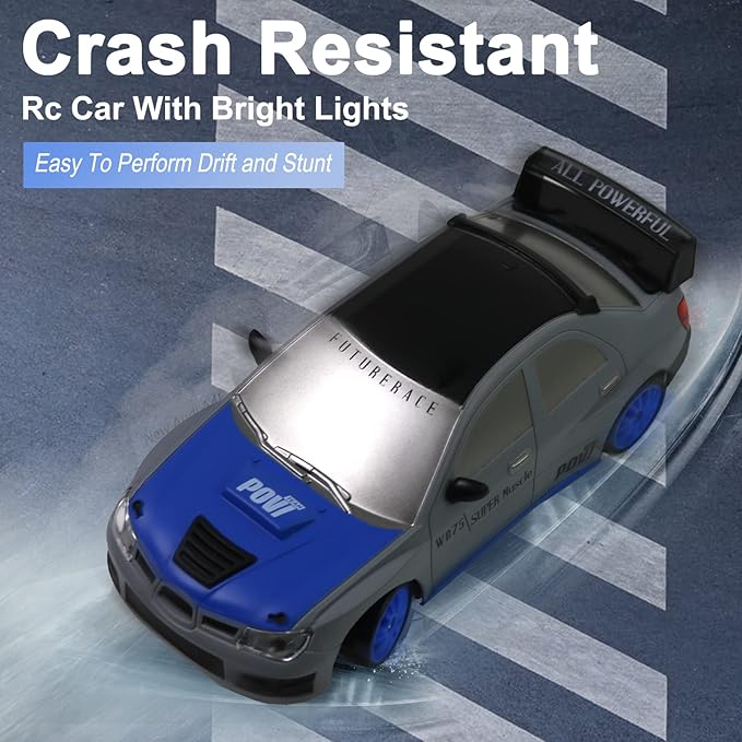 Remote Control Car RC Drift Car 2.4GHz 1:24 Scale 4WD 15KM/H High Speed Model Vehicle with LED Lights Drifting Tire Racing Sport Toy Car for Adults Boys Girls Kids Gift 2Pcs Rechargeable Batteries