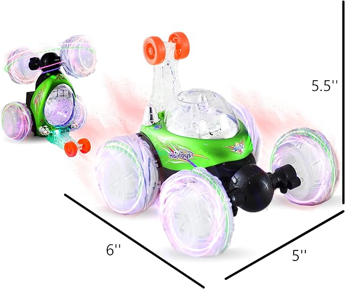 Rechargeable RC Tornado Stunt Car – 360° Flip Remote Control Turbo Twister Vehicle with Lights & Music | Double-Sided Spinning Car Toy for Toddlers Kids Boys Girls (Green)