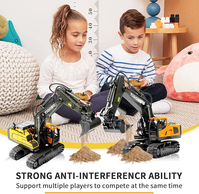 Remote Control Excavator Toy, Present for Boys 4 5 6 7 8 9 10 11 12 13 Year Old, RC Construction Toys with Metal Shovel, Lights, Sounds, 2.4Ghz, Turns 680 Degree - Christmas Birthday Gift