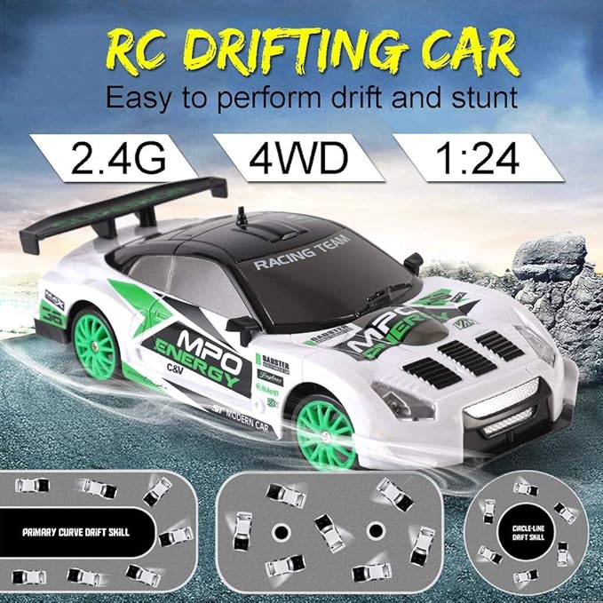 Liberty Imports RC Drift Car 1/24 2.4GHz 4WD Remote Control Sport Racing On-Road Vehicle with LED Light, Batteries and Drift Tires (Style 2)