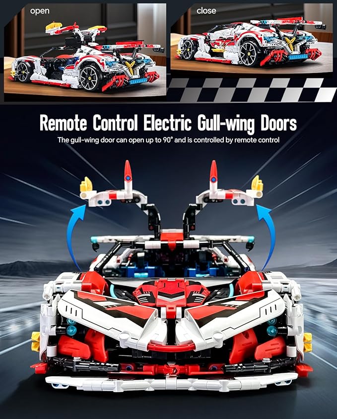 BAV 1:10 Race Car MOC Building Kit and Engineering Toy, Adult Collectible Sports Technology Model, Remote Control Scale for Adults Men Teens (2277 Pcs)