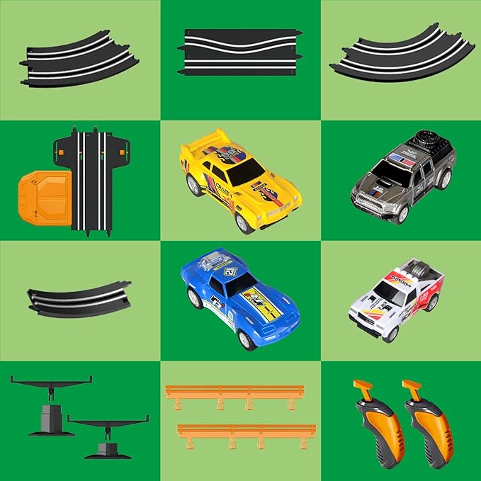 Slot Car Race Track for Kids with 4 Slot Cars, Dual Racing Electric Car Tracks Game Featuring Flash Bridge and Pendulum Toys Gifts for Boys Girls Age 6 7 8 Years Old