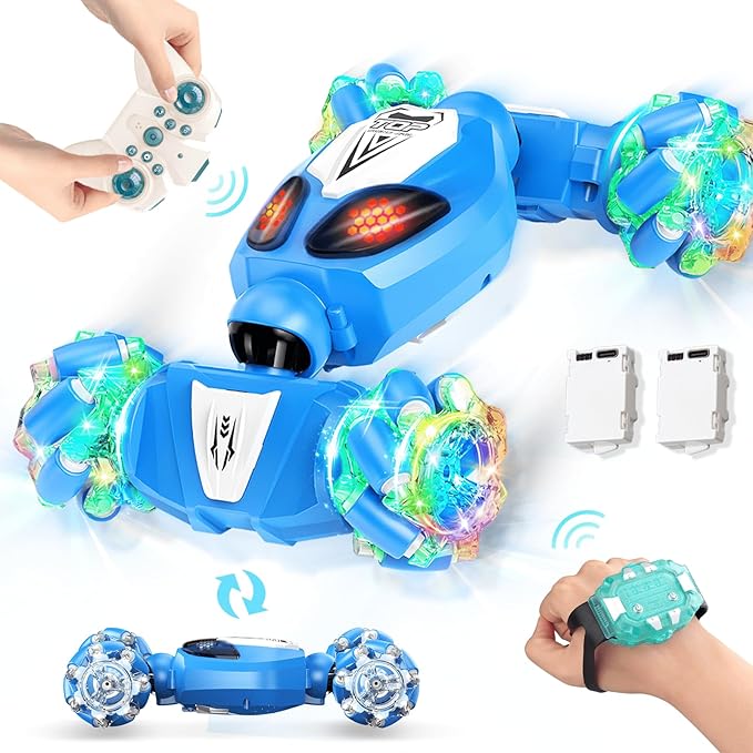 Gesture Sensing Stunt RC Car, 6 Year Old Boy Birthday Gift, Remote Control Car Toys for Ages 8-12 4-7, Type-C Charging, Modular Battery, Cool Stuff for Boys, Ideal for 10 Year Old Boy Gifts (Blue)