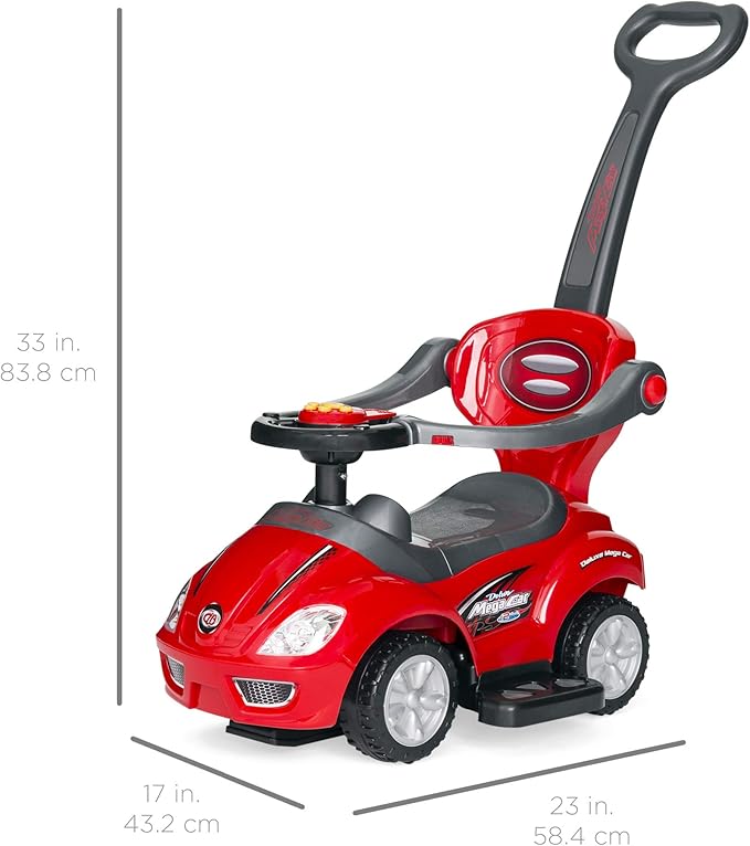 Best Choice Products Kids 3-in-1 Push and Pedal Car Toddler Ride On w/Handle, Horn, Music - Red