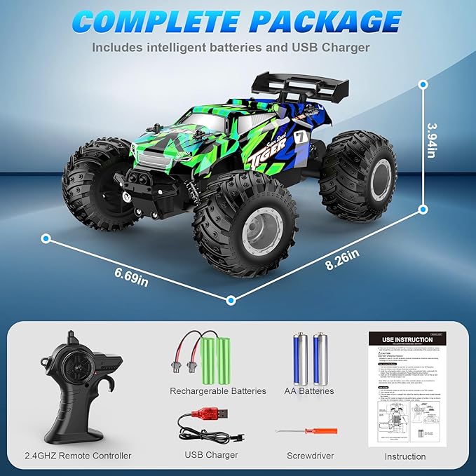 Remote Control Car, RC Cars Toys for Boys 5-7, Off Road Kids Toys for Girls, 2.4Ghz 20 KM/H Monster Truck Toys Cars Gifts for 6 Year Old Girl, RC Truck with Car Body Lights & Headlights