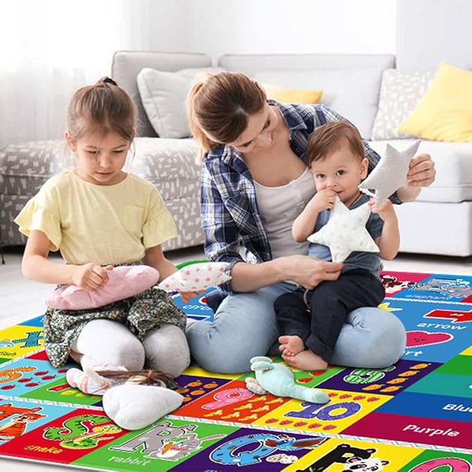 Kids Play Rug for Playroom, Kids Play Mat ABC Educational Area Rug, Toddler Baby Playroom Mat, Alphabet Animal Soft Non-Slip Kids Rug Carpet for Boy Girl Bedroom (59X39.4 INCH Blue)