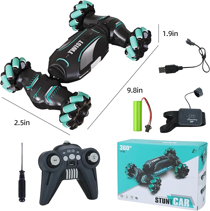 Gesture Sensing RC Stunt Car - Hand Controlled Remote Control Car 4WD Offroad 360° Rotation with Light Music, RC Drift Car Toys for 6-12 Year Boys, Cool Birthday Gifts for Kids
