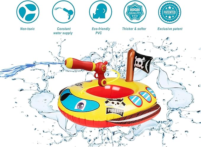 Pool Floats Kids with Water Gun, Pirate Ship Float for Toddler, Blow Up Swimming Pool Toys, Summer Fun Pool Inflatables Floaties for Boys Girls and Child, Outdoor Water Toys for Kids Ages 3-5 4-8