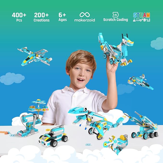 Coding Robot Kit for Kids Ages 6+, 200-in-1 RC Robot Building Toys,Scratch Junior Educational Coding Kit with 36 Free Video Courses, Birthday Childrens' Day Gift for Boys Girls(400+ Blocks)