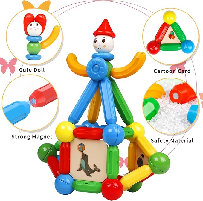 MAGBLOCK 136PCS Magnetic Sticks Toy Building Blocks Capable of Interconnection Magnet Tiles Balls Construction STEM Educational Learning Toys for 3+ Year Old Boys & Girls - Ideal Children's Gift Set
