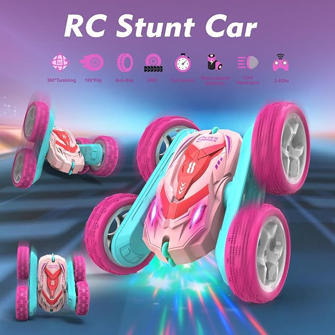 Anti-Gravity Wall Climbing RC Remote Control Car Car with Headlights, 360° Rolling Rotating Stunt Toy for Kids