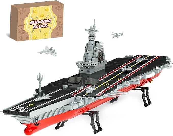 Aircraft Carrier WW2 Military Battleship Building Block Set, Large-SizedCruiser Toy, Military Battle Ship with Helicopter and City Lifeboat, Compatible with Lego Sets for Boys 8-14 & Adults (1514pcs)
