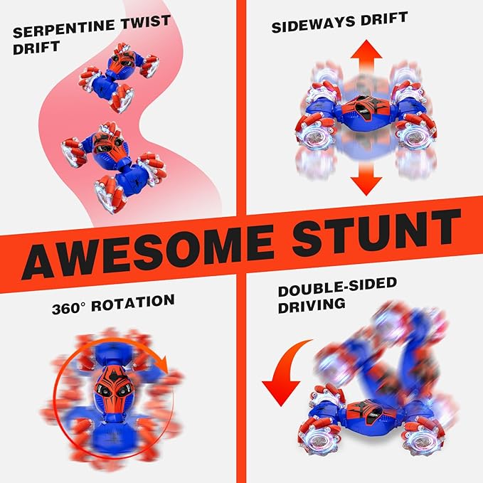 Remote Control Car for Boys 8-12, 4WD Gesture Sensing RC Stunt Car 2.4Ghz with Lights Music Sprayer RC Cars for Boys Age 4-7 8-12 Hand-Controlled Cars Toys Birthday Gifts for Kids Girls Blue