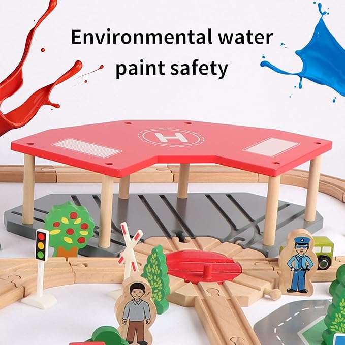 Qilay 140 Pcs Wooden Train Set, Delux Toddler Train Set Railway Kits for Kids, Premium Wood Friendly Building Construction City Train Tracks Toy for 3,4,5 Year Old Boys and Girls