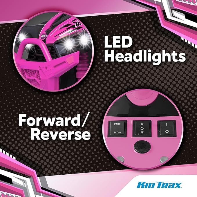 Kid Trax Toddler ATV 12V Ride On Toys - Quad ATV, Electric 4 Wheeler, Reverse and Forward, Kids' Electric Vehicle, Quad Car ATV w/ 2 Speed, Led Headlights, 4 Wheeler, Max Weight 77 lb, Ages 3-8, Pink
