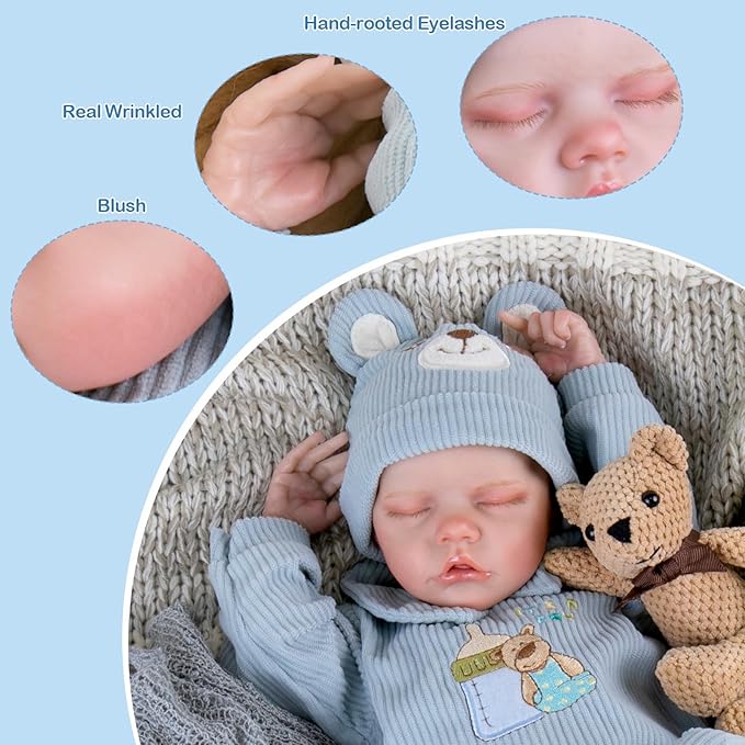 Aori Reborn Baby Dolls Boy - 18 Inch Realistic Sleeping Newborn Doll Soft Cloth Body Handmade Lifelike Baby Doll with Outfit Set - Weighted Baby Boy for Role Play, Gift for Kids 3+