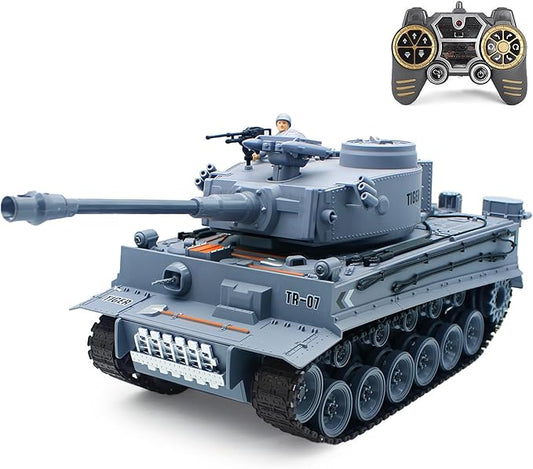 Dollox 1/18 Remote Control Tank 2.4Ghz, RC Military Toys German Tiger Army Battle Tank Vehicles with Smoke Launch Bullets, Rotating Turret, Light, Sound, Waterbomb RC Car Truck Toy for Kids Boys Girl