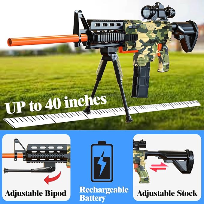 Toy Gun Automatic Sniper Rifle -3 Modes Toy Foam Blasters with Tactical Vest, Bipod, 2 Clips and 150 Darts, Electric Toys for Adults Boys Age 8-12 Gifts for Birthday Xmas