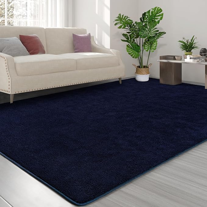 FlyDOIT Area Rugs for Bedroom Living Room, 4x6 Navy Blue Super Soft Comfy Thickened Memory-Foam Indoor Carpets, Modern Aesthetic Minimalist Carpet for Boys Girls Adults Apartment Nursery Home Décor