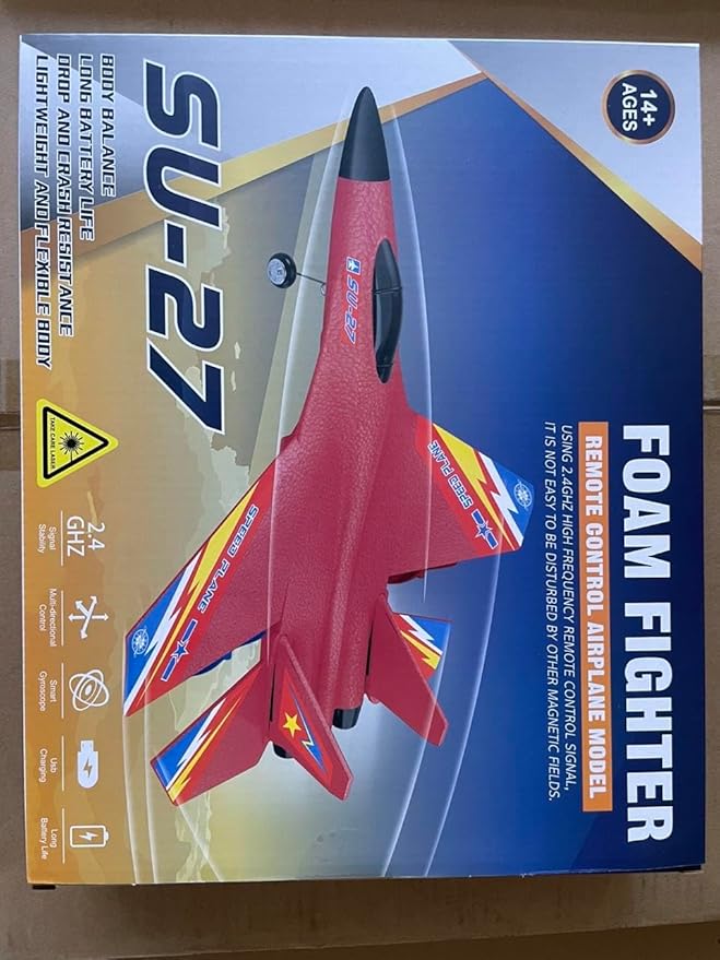 SU27 RC Plane, 2.4GHZ RC Airplane Ready to Fly Remote Control Airplane W/ 2 Batteries & 6-axis Gyro Stabilizer, 2CH RTF Hobby RC Glider for Beginners Kids Boys Girls Adults
