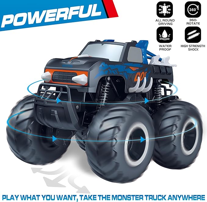 Threeking 1:16 Waterproof Monster Truck Toys RC Cars Amphibious Remote Control Car Trucks 4WD All Terrain Off-Road Pickup Toy for 6 7 8 9 10 11 12 Year Old Boys Girls Kids Gifts Presents