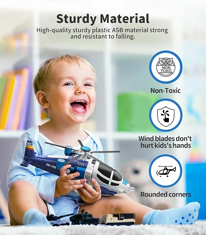 Geyiie Helicopter Toys for Boys, Kids Play Airplane with Lights and Sounds, 360°Freedom and Auto-Steering Plane, Helicopters Toys Gifts for Toddler Toys Birthday Party Favors, Blue