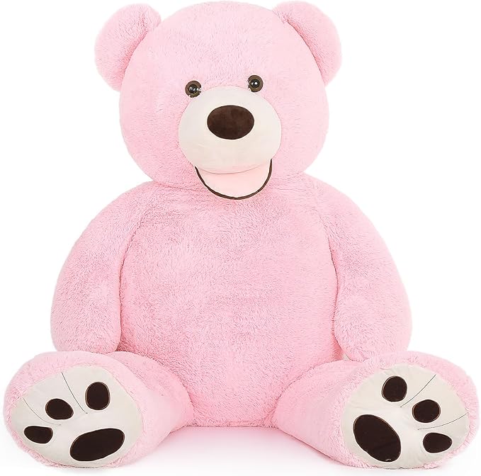 MorisMos Smile Giant Teddy Bear, 51inch Large Stuffed Bears with Big Footprints, Big Stuffed Animals Cuddly Plush Gifts for Girlfriends, Boyfriend, Pink