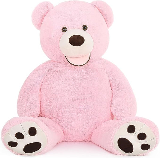 MorisMos Smile Giant Teddy Bear, 51inch Large Stuffed Bears with Big Footprints, Big Stuffed Animals Cuddly Plush Gifts for Girlfriends, Boyfriend, Pink