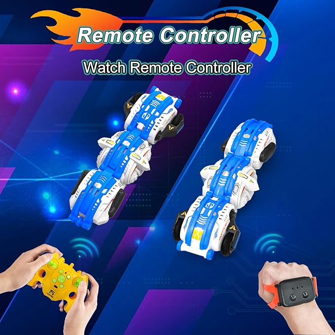 Remote Control Car, RC Stunt Snake Car 360° Roll with Hand Gesture Sensing and Touch Rotation, Super Fast Racing Car for Christmas Birthday Gift, Indoor/Outdoor Toys for 6-12 Year Old Boys Girls -Blue