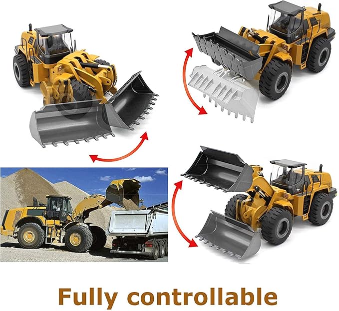 Top Race 10 Channel RC Bulldozer Full Functional Remote Control Front Loader Construction Tractor - Full Metal Toy, 1:14 Scale, Remote Control Construction Vehicles, Can Dig up to 3.5 lbs