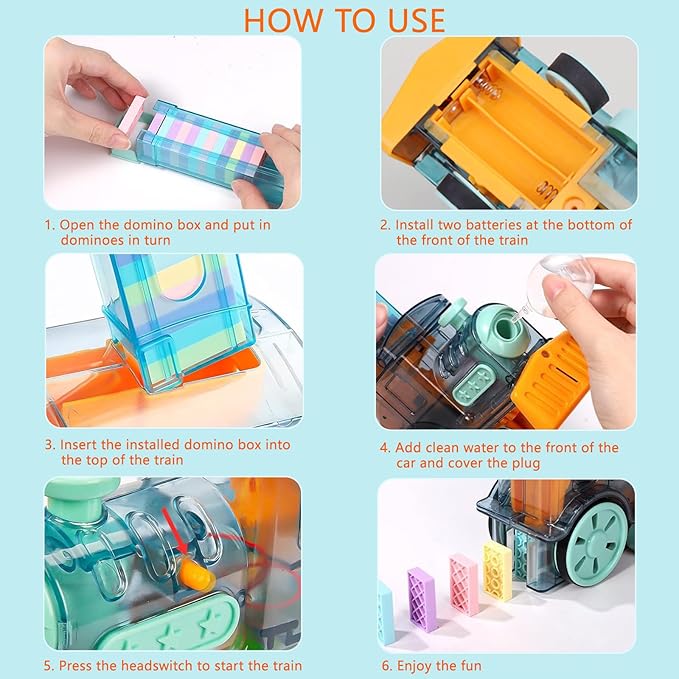 Domino Spray Train Toy Kids Games Upgrade 80Pcs with Arch Bridges Automatic Dominoes Building Set Rally STEM Montessori Stacking Toys for 3+ Year Old Toys Gifts for Birthday Christmas Halloween