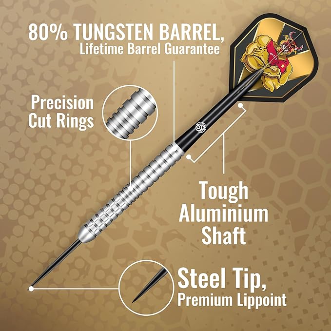 Shot! Darts Steel Tip, Michael Smith Bully Boy Precision (22g/23g/24g/25g), 90% Tungsten Barrel, Handcrafted Professional Dart Set & Flights Made in New Zealand, Metal Tip for Bristle Dartboard