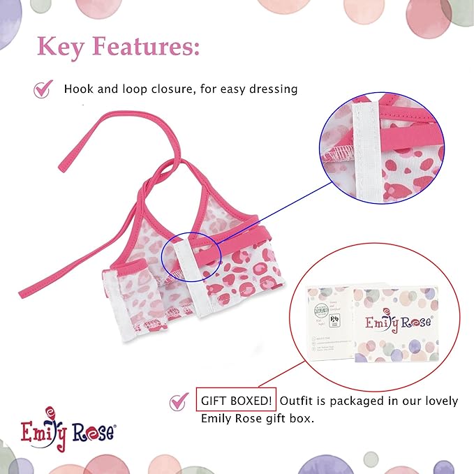 Emily Rose Doll Clothes | 6-Piece 18 Inch Doll Tankini Bathing Suit Swimsuit with Accessories | Compatible with 18" American Girl Dolls | Doll NOT Included