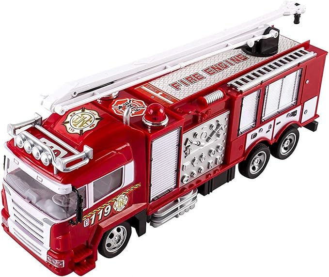 RC Fire Truck Rescue Engine Radio Remote Control w/ Music and Flashing Lights Rechargeable Battery
