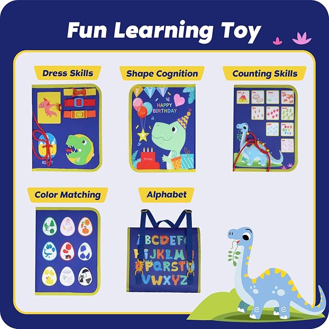 INKLAB Backpack Busy Board, Busy Book for Toddlers 1-3, Toddler Busy Board Ages 1 2 3, Montessori Busy Board for Toddlers 3+, Preschool Learning Activities, Birthday Gifts for Girls