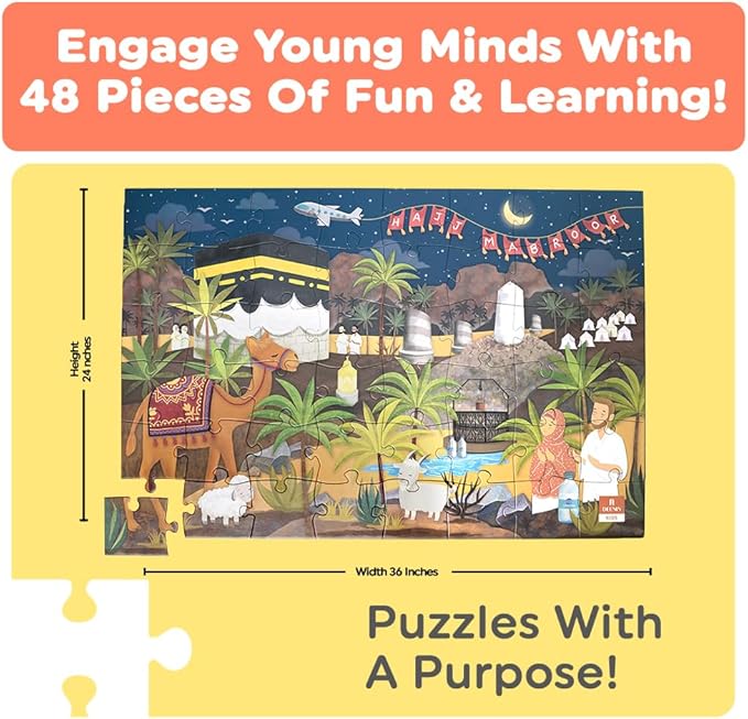 Kids Hajj Puzzle Set – 48-Piece Engaging Jigsaw with Hajj Poster – Fun and Educational Islamic Learning Toy – Ideal Hajj Gift for Kids and Eid Gift for Muslim Families and Schools