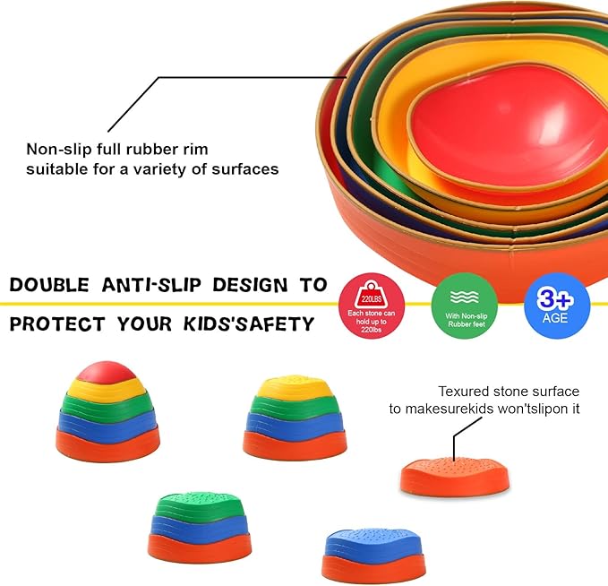 Stepping Stones for kids,Non-Slip Sensory Stepping Stones for Promoting Toddler's Balance Coordination Skills,Obstacle Courses Sensory Toys Outdoor or Indoor Play for Kids Age 3-8