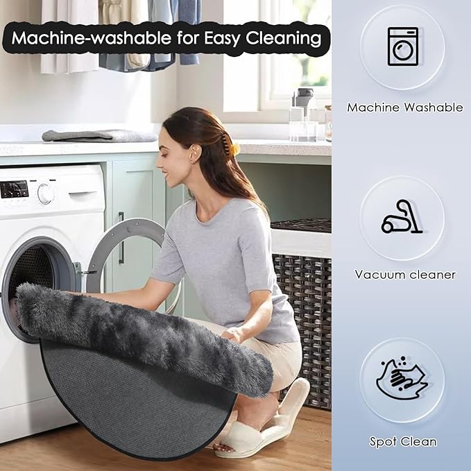 Amdrebio Tie-Dyed Dark Grey Round Area Rugs for Living Room, 7x7 Rug, Soft Thick Large Circle Rug for Bedroom, Big Shag Fluffy Plush Carpet for Mens Boys Kids Room, Modern Cool Furry Circular Rug