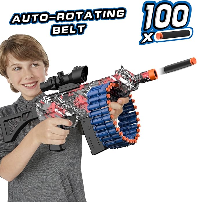 Electric Automatic Toy, JakMean Toy with 30 Dart Clips and 100 Foam Darts, Outdoor Shooting Games Toys for 6-12 Year Old Boys & Girls Adults, Presents for Birthday Xmas,Red